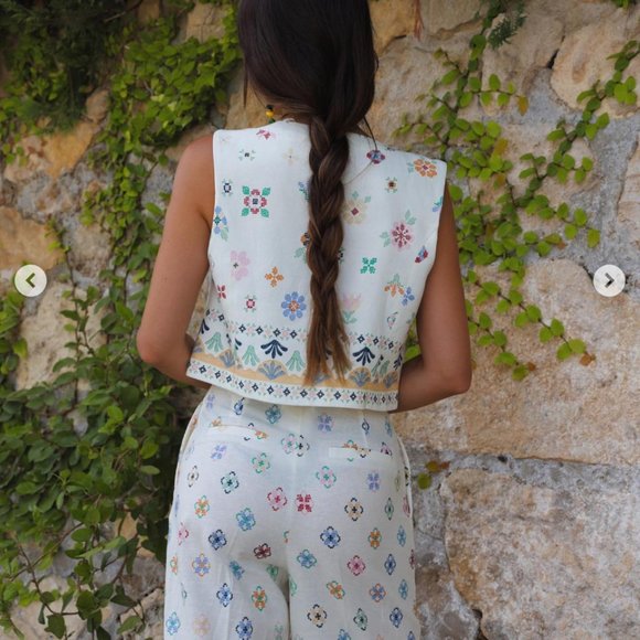 ZARA Linen printed vest White multicolor XS S XL - Picture 6 of 12